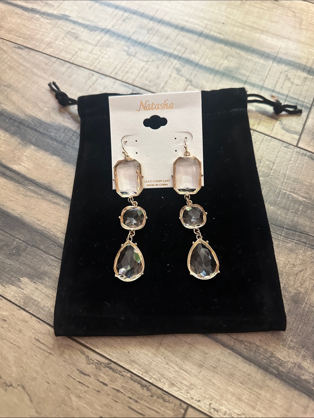 Natasha Couture Gold-Tone Clear Crystal Drop Earrings